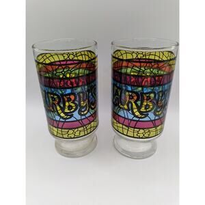 Vintage Arby's Restaurant Stained Glass Style Glasses Multi Colors Groovy Hippy